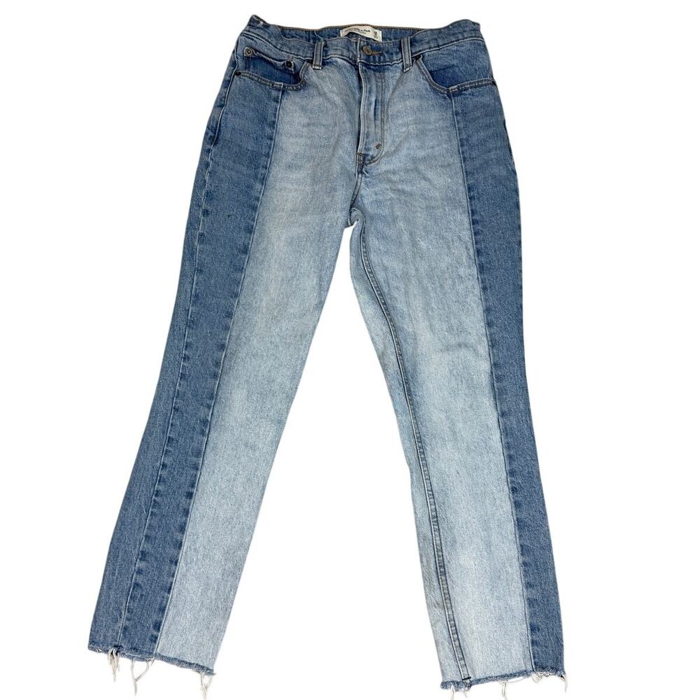 Abercrombie & Fitch Womens Size 28/6R High Rise Mom Jeans Split Blue Denim
